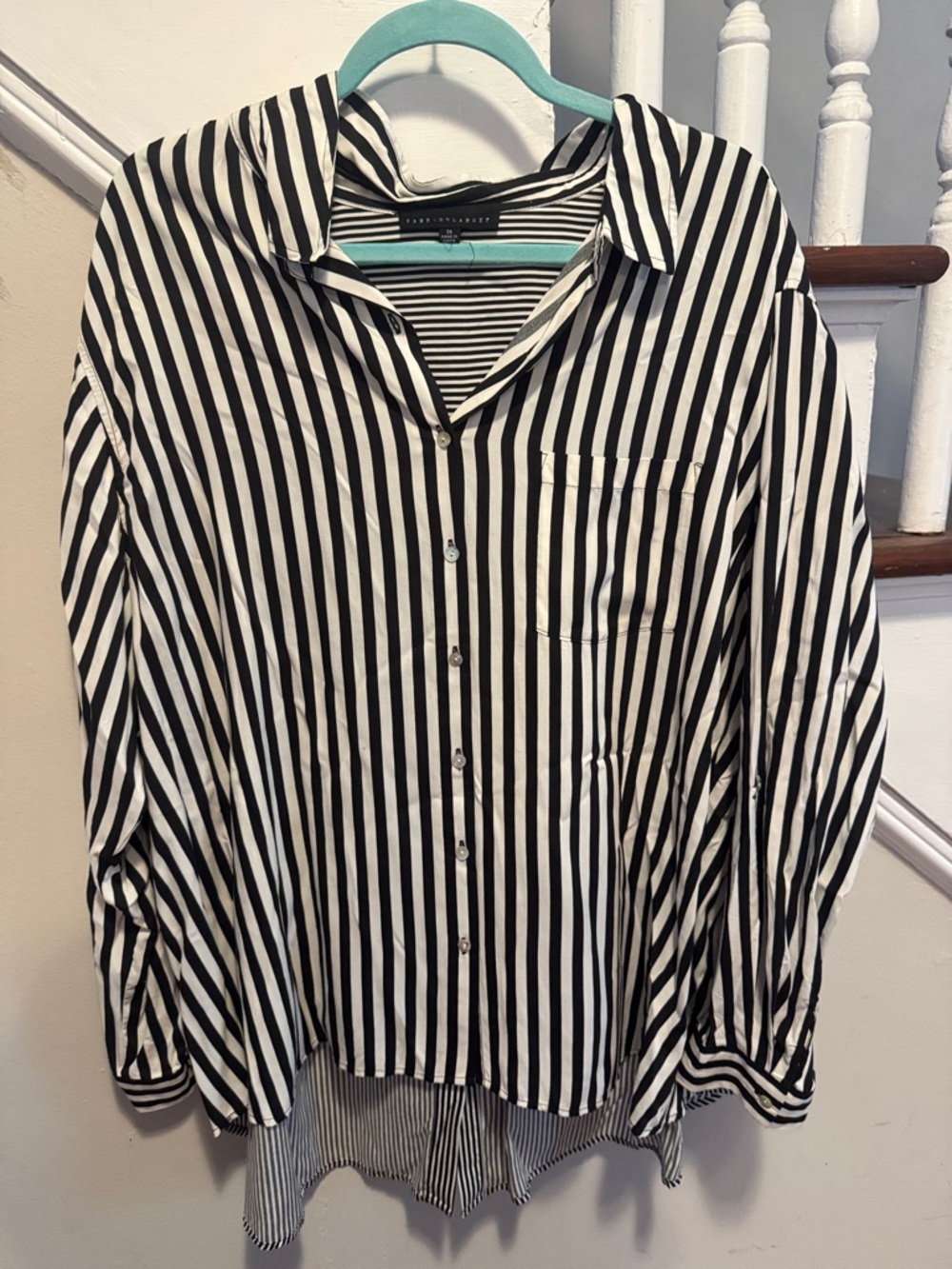 Jane and Delancey Black and White Vertical Stripe Button-Down Shirt
